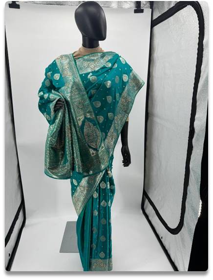 Rama Green Chennai Katan Silk Saree with Intricate Gold Stone Zari Work