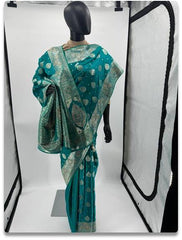 Rama Green Chennai Katan Silk Saree with Intricate Gold Stone Zari Work