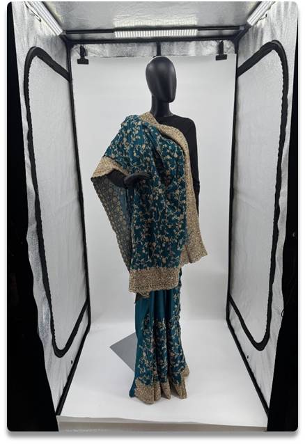 Teal Blue Silk Saree with Intricate Golden Zari Handwork