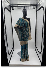 Teal Blue Silk Saree with Intricate Golden Zari Handwork