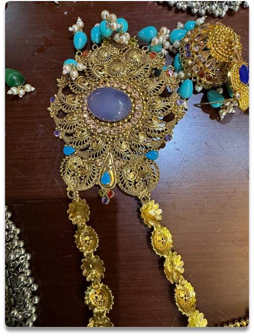 Gold Plated Moonstone Necklace with Turquoise & Pearls