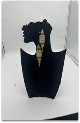 Geometric Brass Earrings with Light Stone Inlay