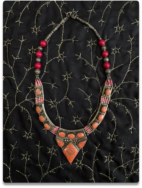 Tribal-Inspired Red Coral & Silver-Toned Handmade Necklace