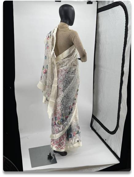 Elegant White Tissue Silk Saree with Delicate Floral Embroidery