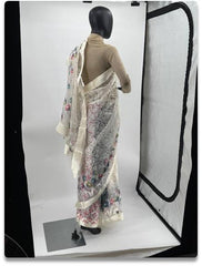 Elegant White Tissue Silk Saree with Delicate Floral Embroidery