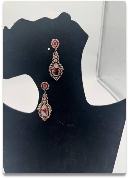 Vintage Renaissance-Style Drop Earrings with Red Garnet Stones