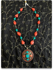 Handmade Nepalese Tibetan Coral & Turquoise Necklace with Pendant