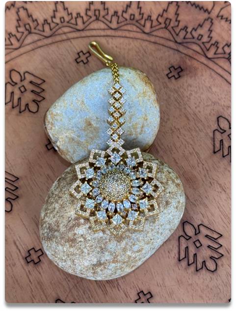 Gold-Plated Maang Tikka with Intricate Stonework