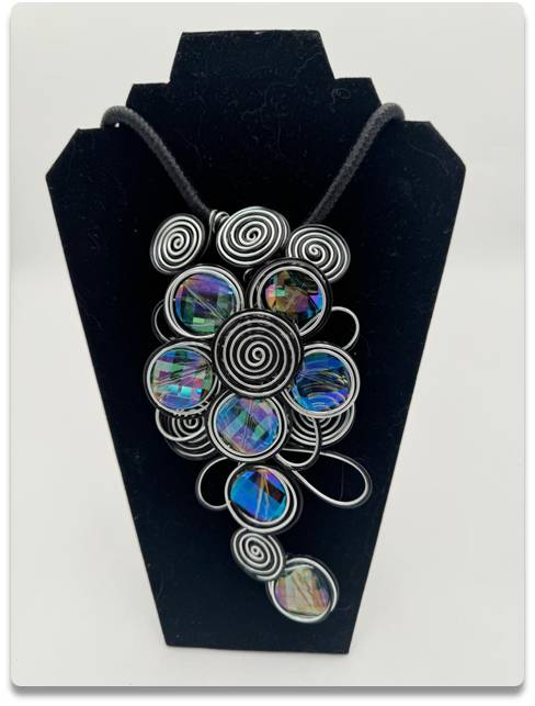 Handmade Iridescent Bead & Wire-Wrapped Spiral Necklace