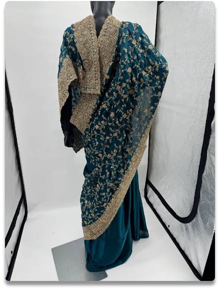 Teal Blue Silk Saree with Intricate Golden Zari Handwork