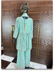 Pastel Green Silk Sharara Suit – Elegant Festive Wear (Size 46)