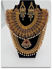 Gold Plated Bridal Layered Necklace Set with Earrings & Pendant