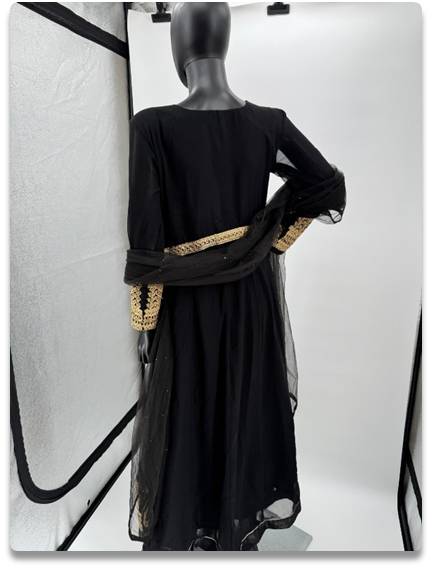 Black Anarkali Suit with Golden Embroidery – Size 40