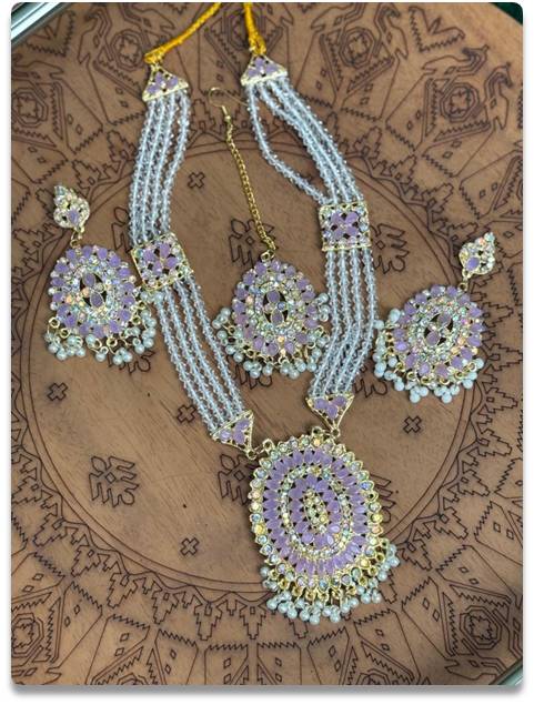 Elegant Purple and White Beaded Jewelry Set