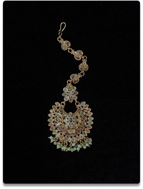 Gold-Plated Pearl & Stone Tikli – Timeless Floral Design