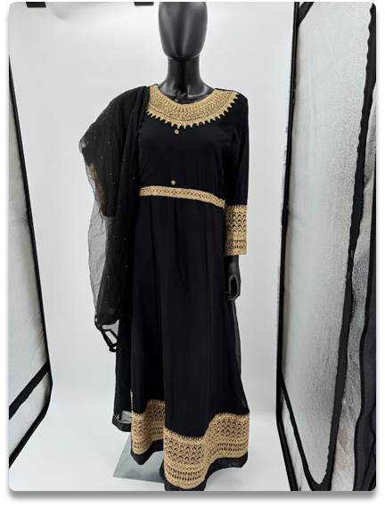 Black Anarkali Suit with Golden Embroidery – Size 40