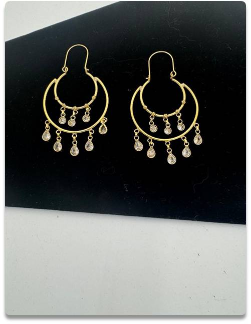 Handcrafted Gold Double Hoop Earrings with Real Stone Dangling Gems