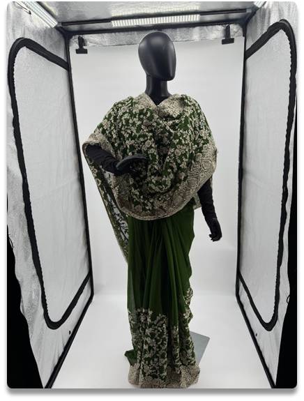 Elegant Green Party Saree with Silver Embroidery and Stonework