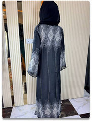 Black & Silver Embroidered Chiffon Abaya with Scarf – Size 56