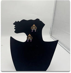 Handcrafted Gold-Toned Earrings with Colorful Bead and Stone Accents