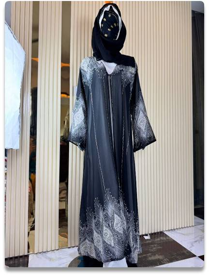 Black & Silver Embroidered Chiffon Abaya with Scarf – Size 56