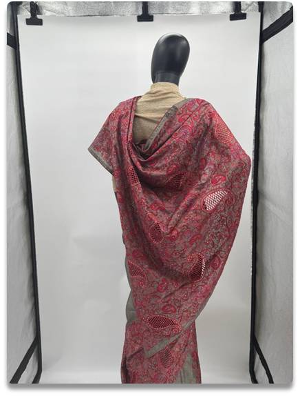 Elegant Tosor Silk Saree with Intricate Red Embroidery