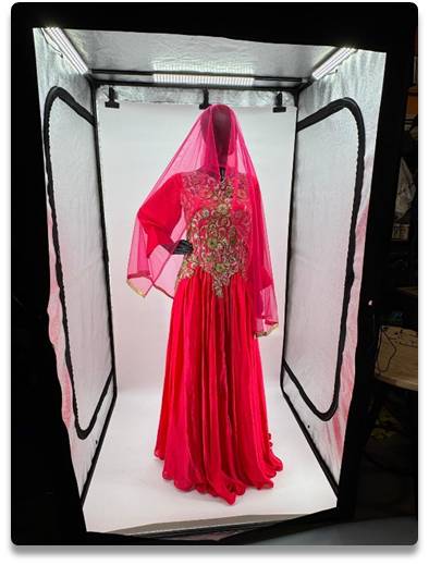 Vibrant Fuchsia Satin Gown with Gold Embroidery