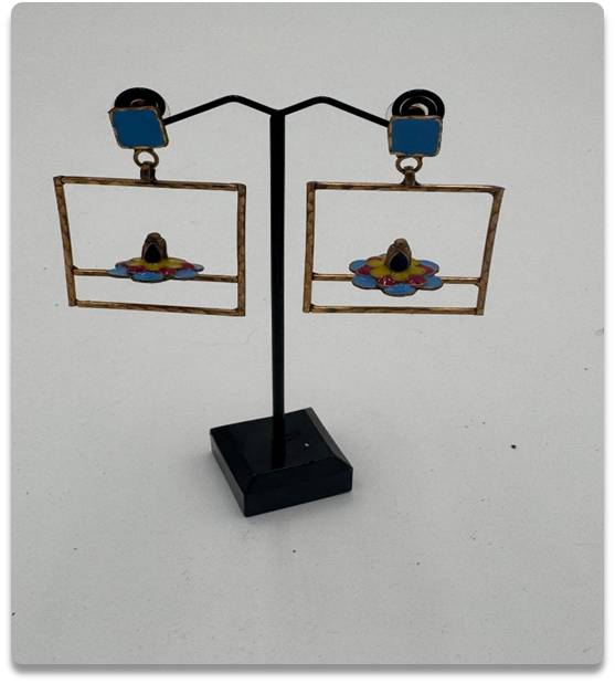 Handcrafted Gold-Toned Floral Earrings with Colorful Painted Design