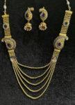Elegant Gold-Plated Necklace Set with Blue Stones & Paisley Design