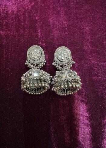 Traditional Silver-Tone Jhumka Earrings