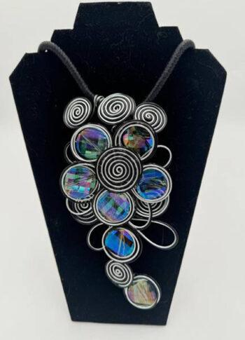 Handmade Iridescent Bead & Wire-Wrapped Spiral Necklace
