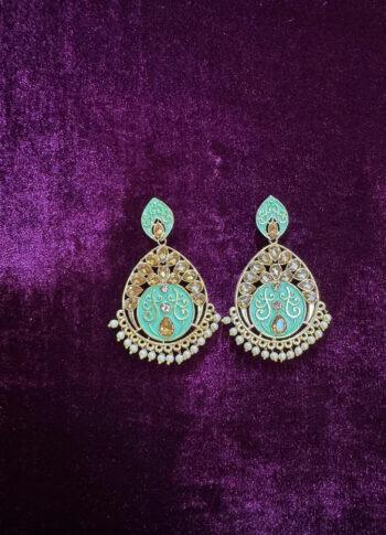 Teal and Gold Statement Earrings in Stainless Steel