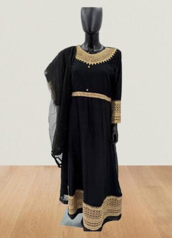 Black Anarkali Suit with Golden Embroidery – Size 40