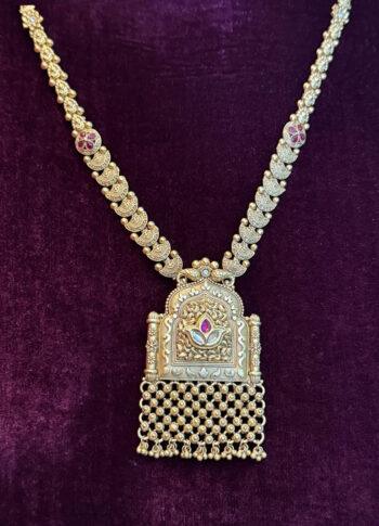 Heritage Gold-Plated Brass Necklace with Intricate Pendant