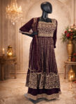 Maroon Anarkali Suit with Beige Embroidery – Size L-front