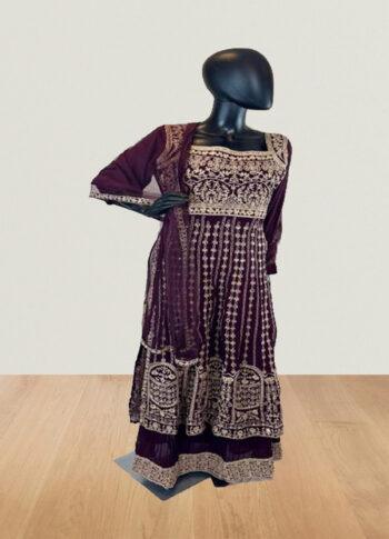Maroon Anarkali Suit with Beige Embroidery – Size L