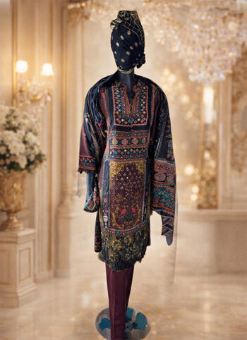 Maroon-Cotton-Printed-Suit-with-Golden-Accents