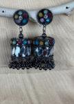 Colorful Oxidized Stone Earrings with Beads & Dangling Design