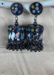 Colorful Oxidized Stone Earrings with Beads & Dangling Design