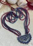 Crystal Beaded Necklace with Silver Pendant in Ruby Red & Twilight Blue