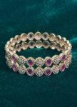 Gold-Plated Brass Bracelet with Pink Gemstones – Handmade Design