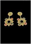 Gold-Plated Brass Earrings with Floral Design & Vibrant Detailing