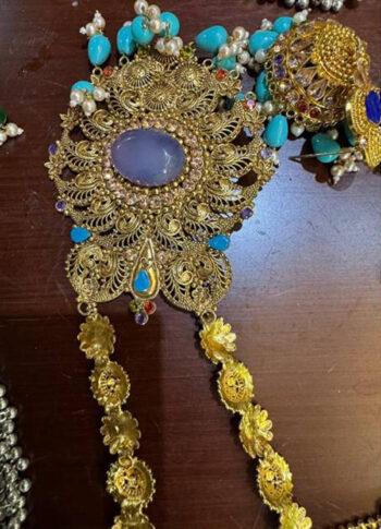 Gold Plated Moonstone Necklace with Turquoise & Pearls