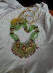 Gold Plated Necklace with Emerald Beads, Rubies & Pearls