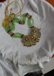 Gold Plated Necklace with Emerald Beads, Rubies & Pearls