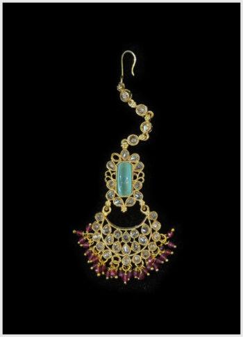 Gold-Plated Stone Tikli with Intricate Design & Gem Detailing