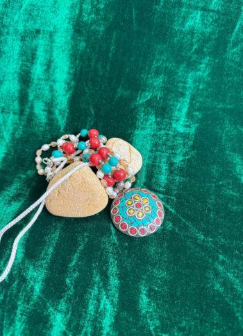 Handcrafted Silver Pendant Necklace with Red and Turquoise Beads