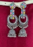 Multicolor Stone Silver Alloy Jhumka Earrings