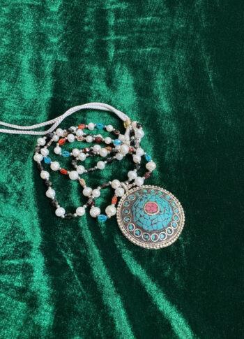 Silver Mosaic Handcrafted Necklace with Pearls