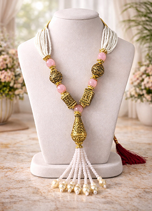 Silver-Toned-Necklace-with-Pearls-Beads-Pink-Stone-Accentss